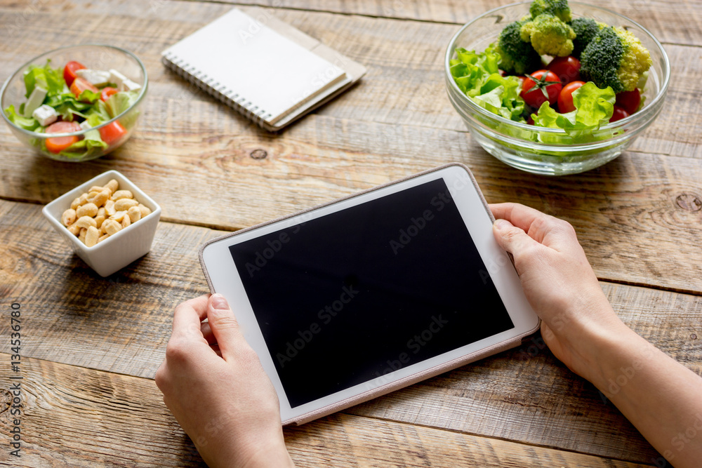 concept diet and tablet with vegetables mock up