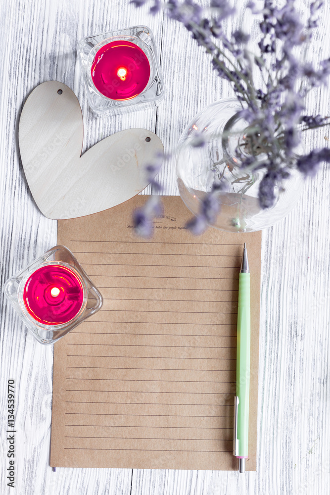 concept Valentines Day love letter wooden background top view