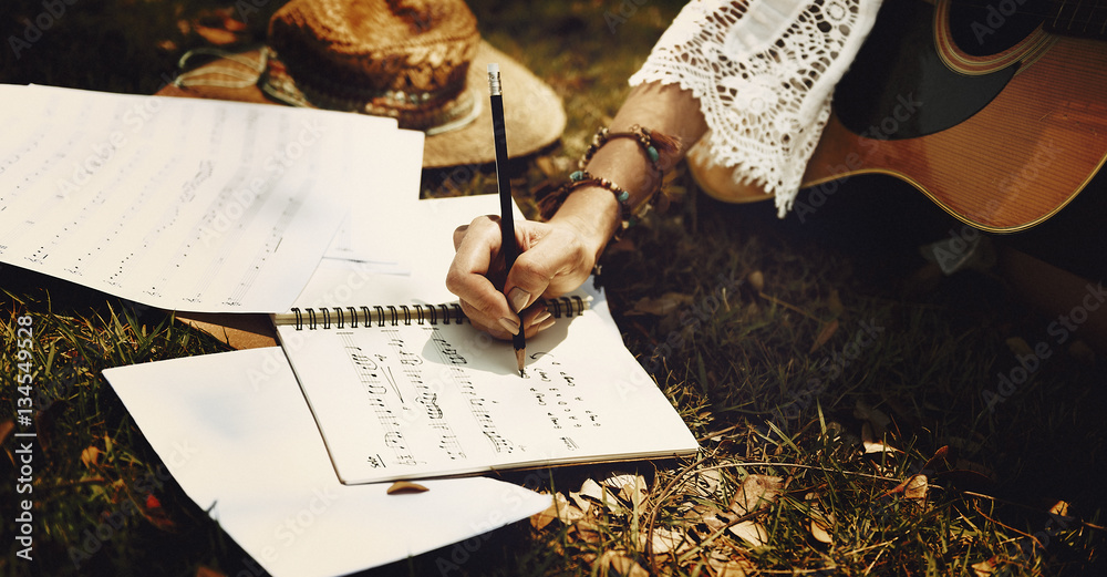 Woman Playing Guitar Music Beautiful Concept