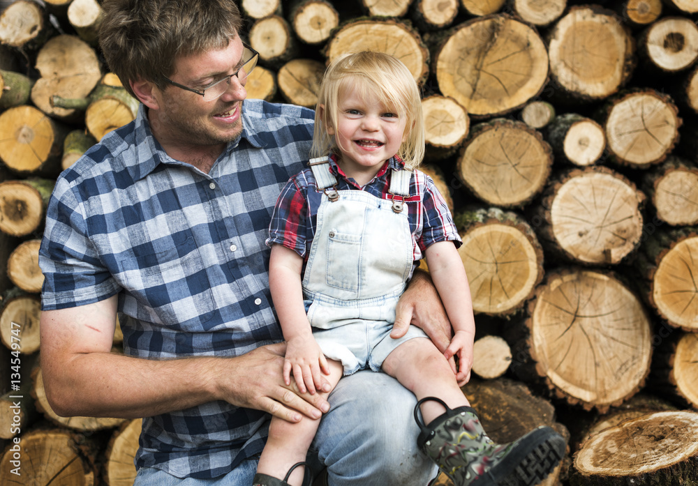 Father Kid Leisure Firewood Trunk Concept