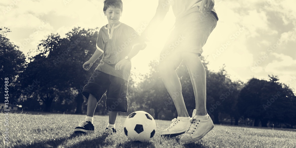 Soccer Football Field Father Son Activity Summer Concept