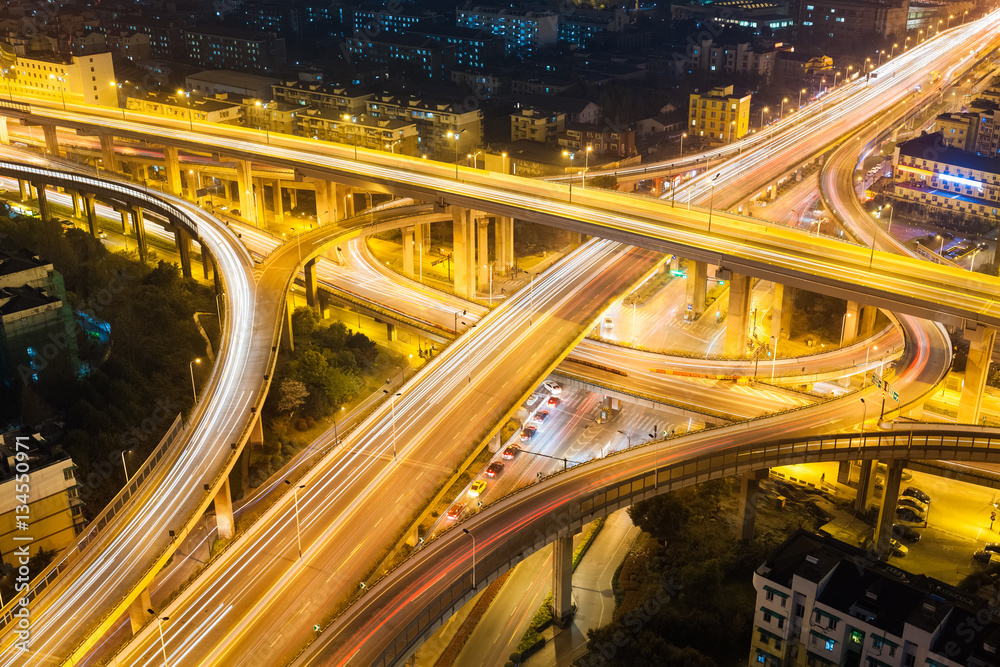 city highway overpass at night