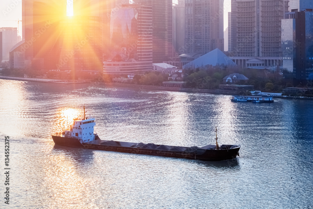 cargo ship sailing in shanghai