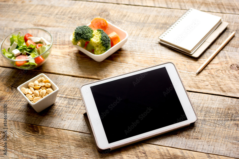 concept diet and tablet with vegetables mock up