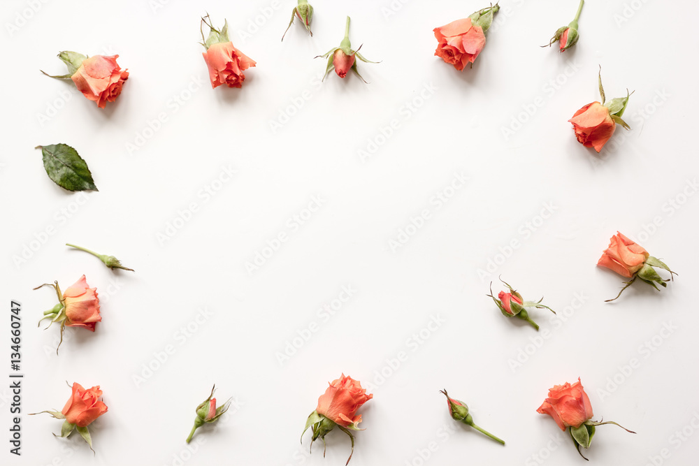 pattern of flowers on white background top view mock up