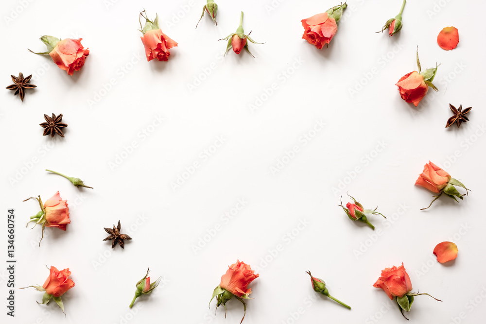 pattern of flowers on white background top view mock up