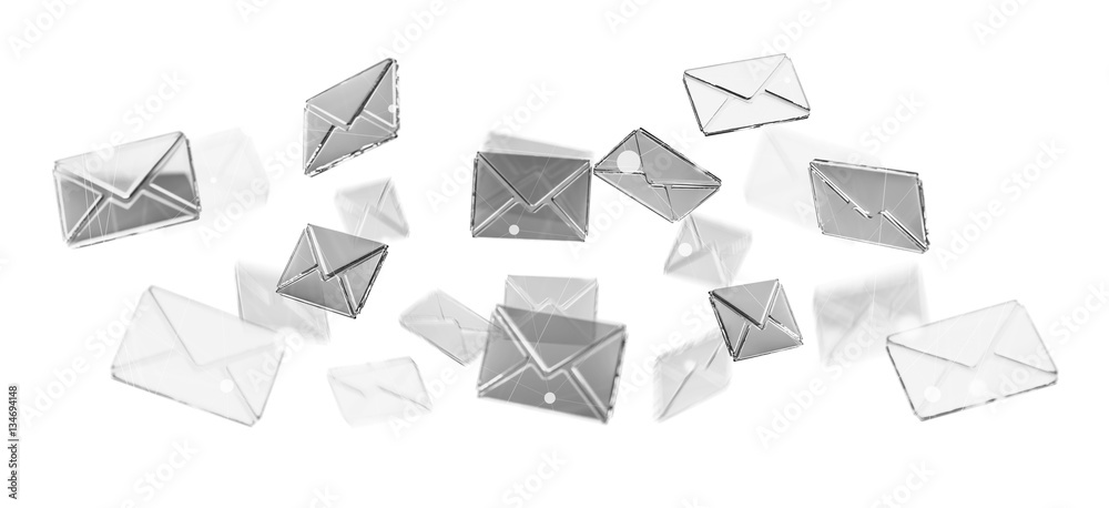 3D rendering flying email icon and web flying