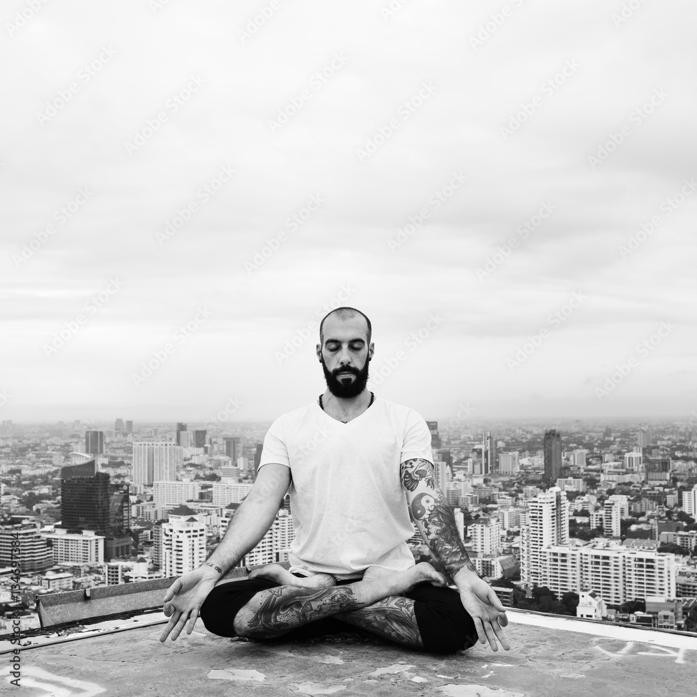 Man Practice Yoga Rooftop Concept