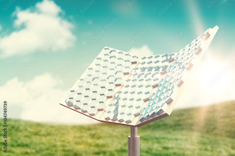 Composite image of hexagon shaped solar equipment 3d