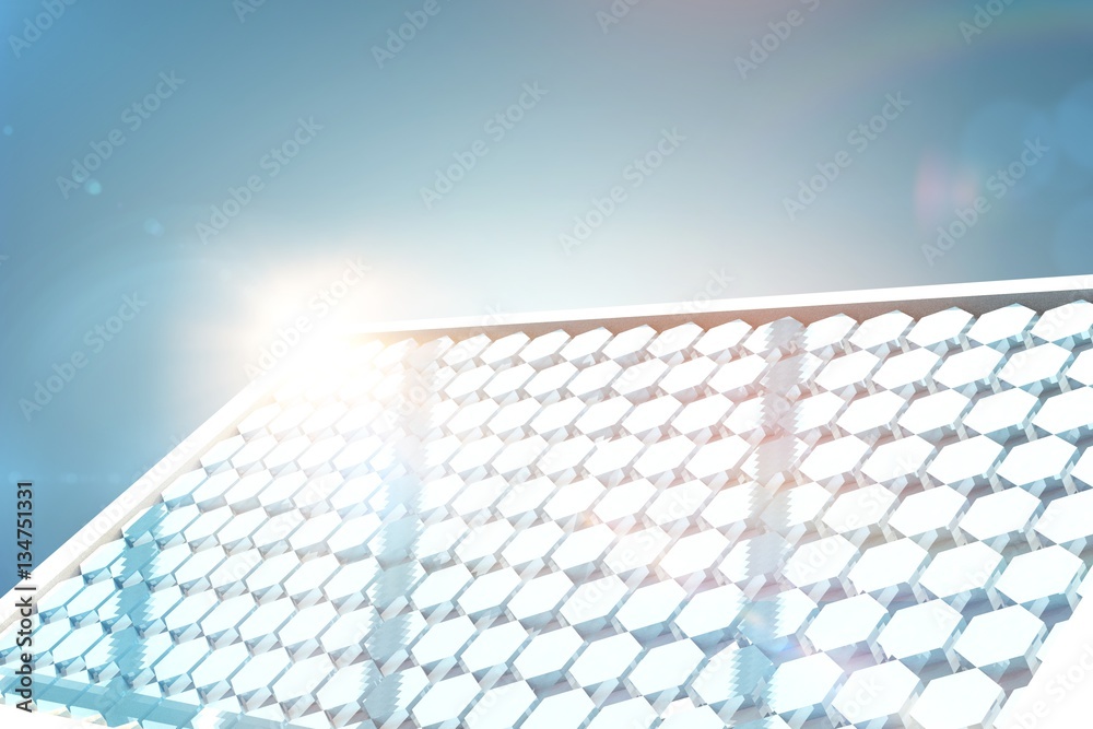 Composite image of solar panel with hexagon shape glasses 3d