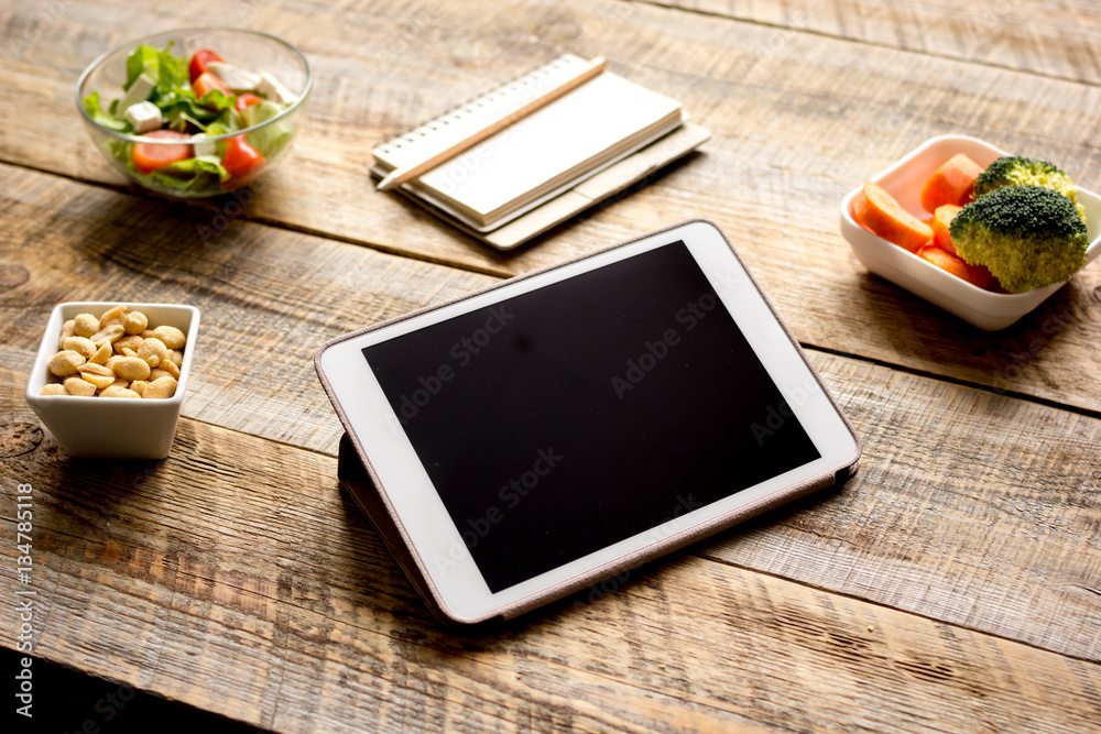 concept diet and tablet with vegetables mock up