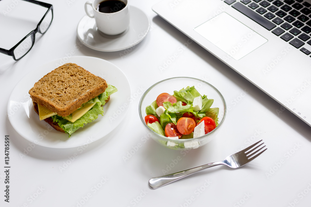 concept of lunch in officeat work top view