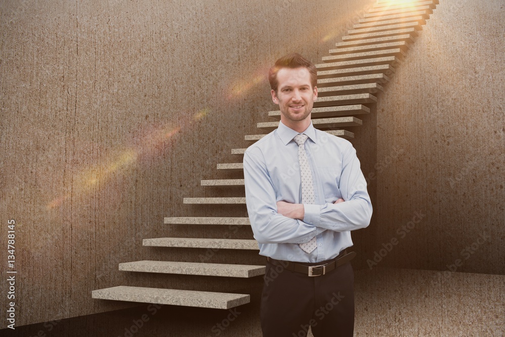 Composite image of smiling manager with arms crossed 3d