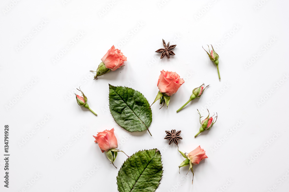 pattern of flowers on white background top view mock up