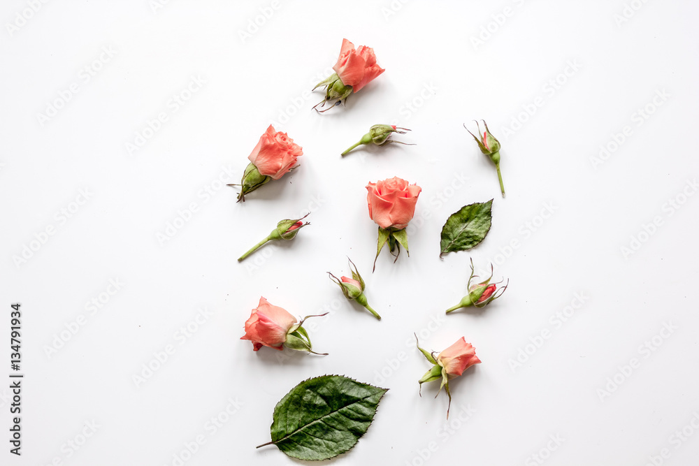 pattern of flowers on white background top view mock up