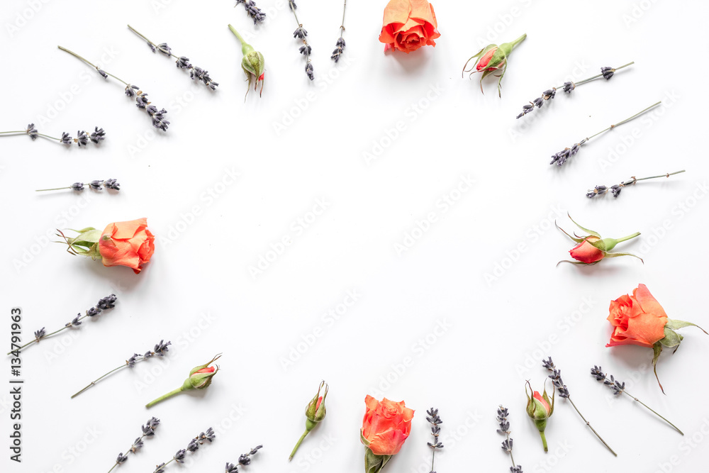 pattern of flowers on white background top view mock up