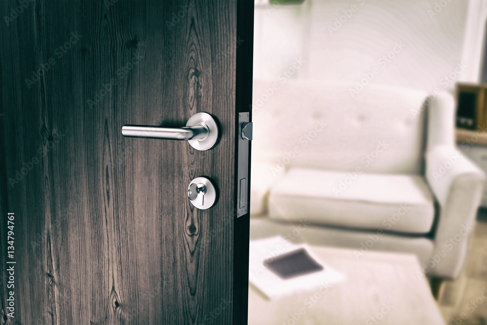 Composite image of closeup of door with doorknob