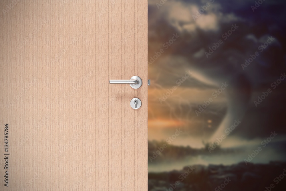 Composite image of digitally generated image of brown door