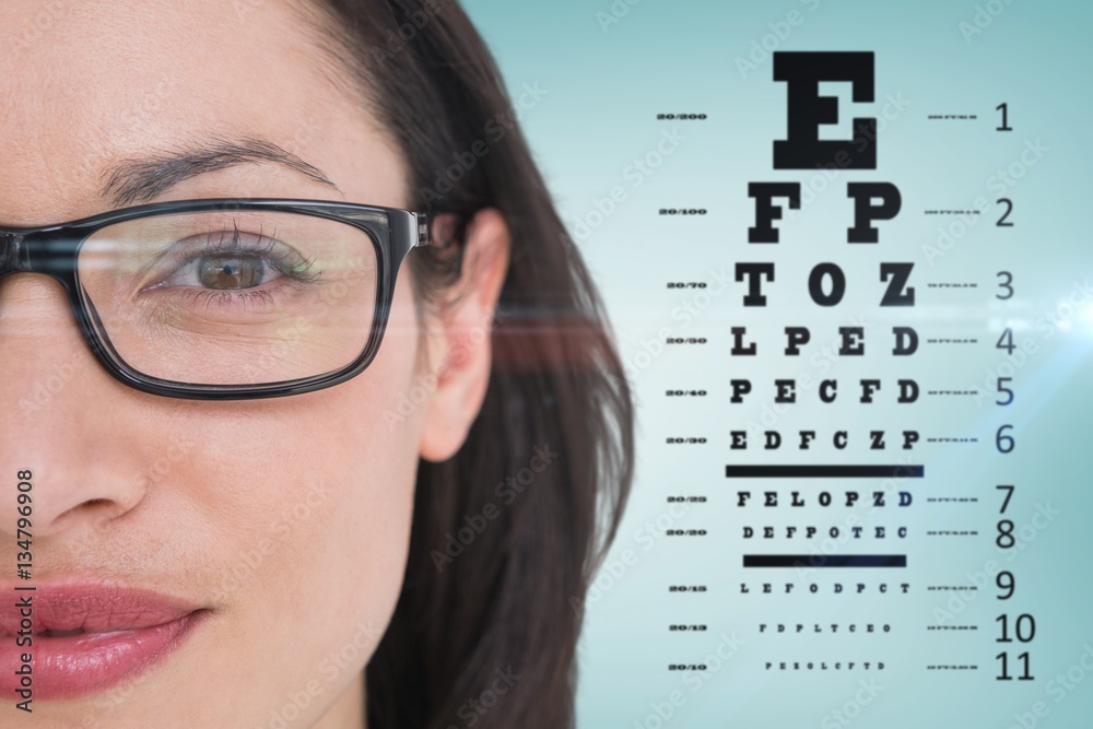 Composite image of pretty brunette wearing eye glasses