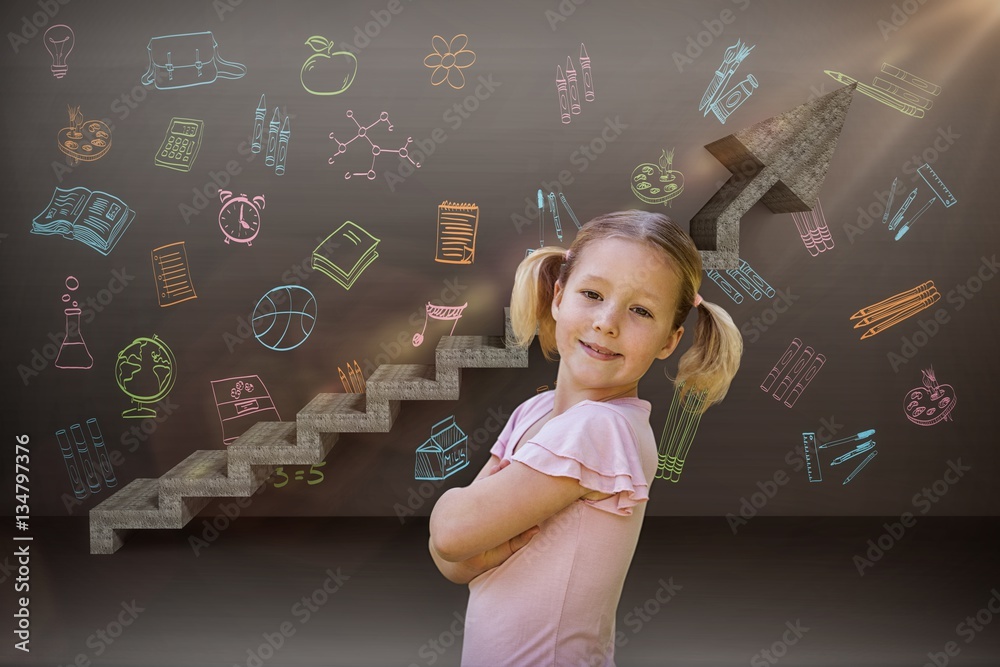 Composite image of portrait of a smiling girl at park