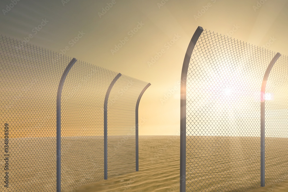 Composite image of bended chainlink fence 3d