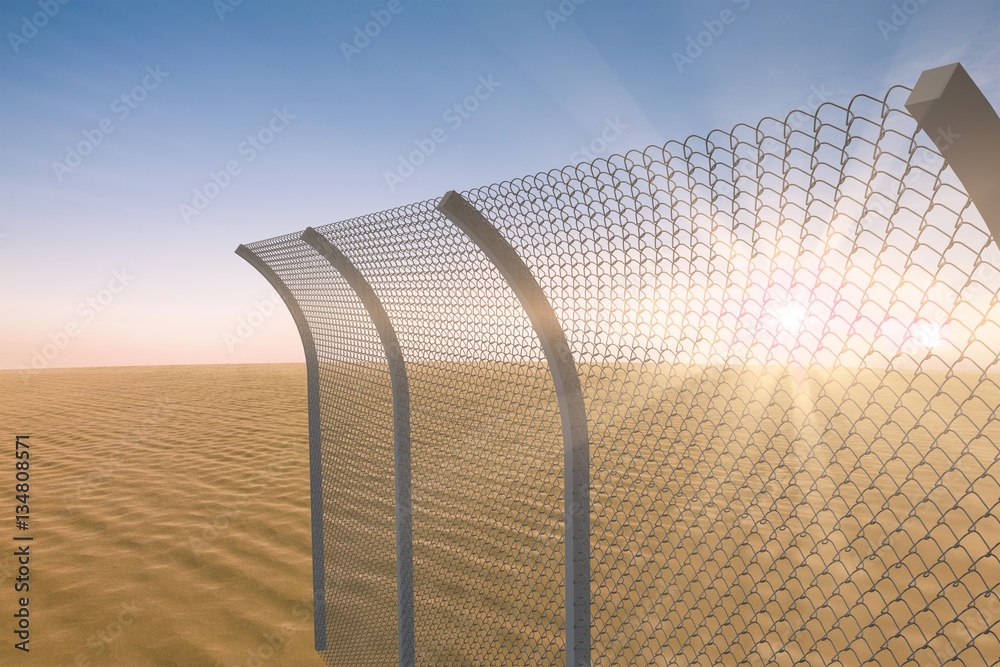 Composite image of chainlink fence by white background 3d