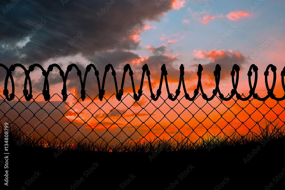 Composite image of barbed wire fence by white background 3d