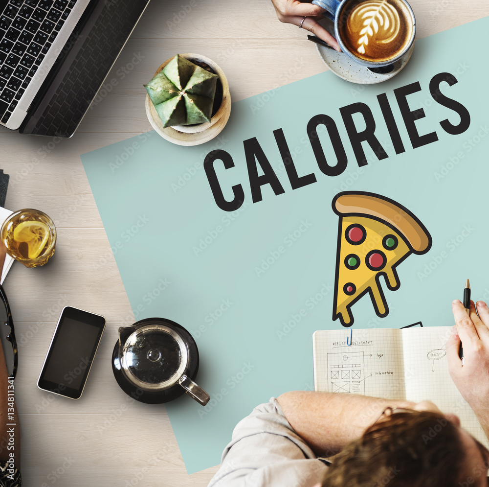 Pizza Icon Fast food Unhealthy Snacks Calories Fat Concept