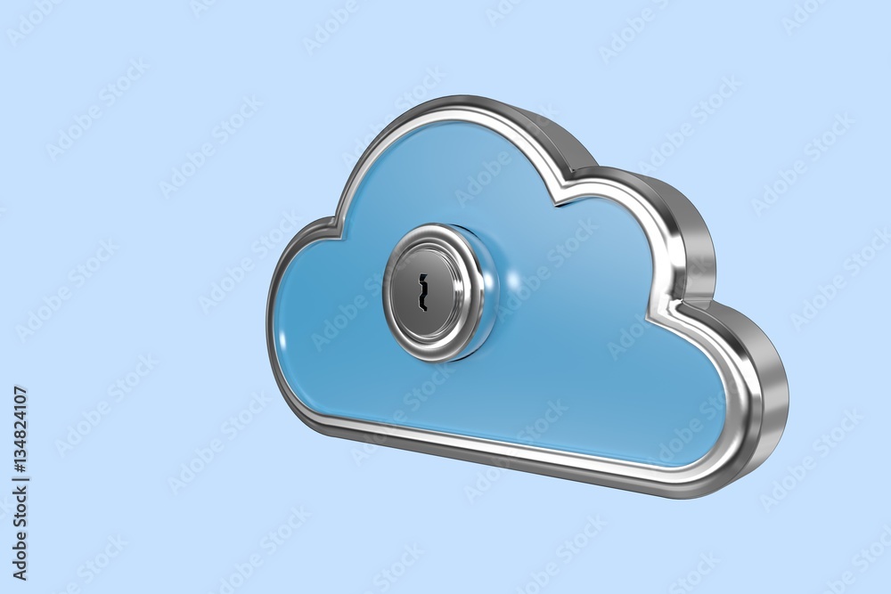 Composite image of keyhole in blue cloud shape locker 