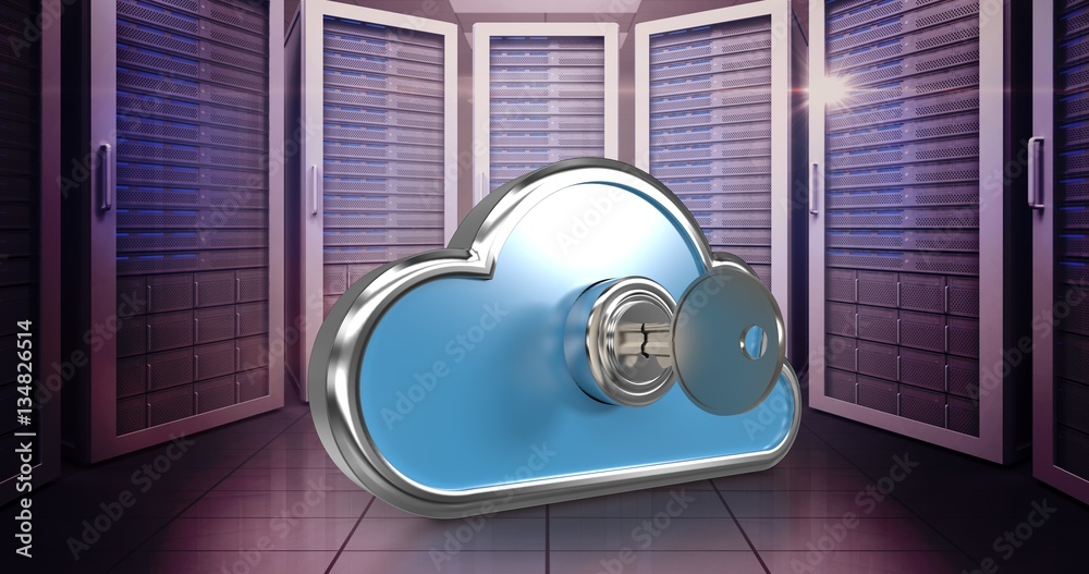 Composite image of key in cloud shape locker 3d