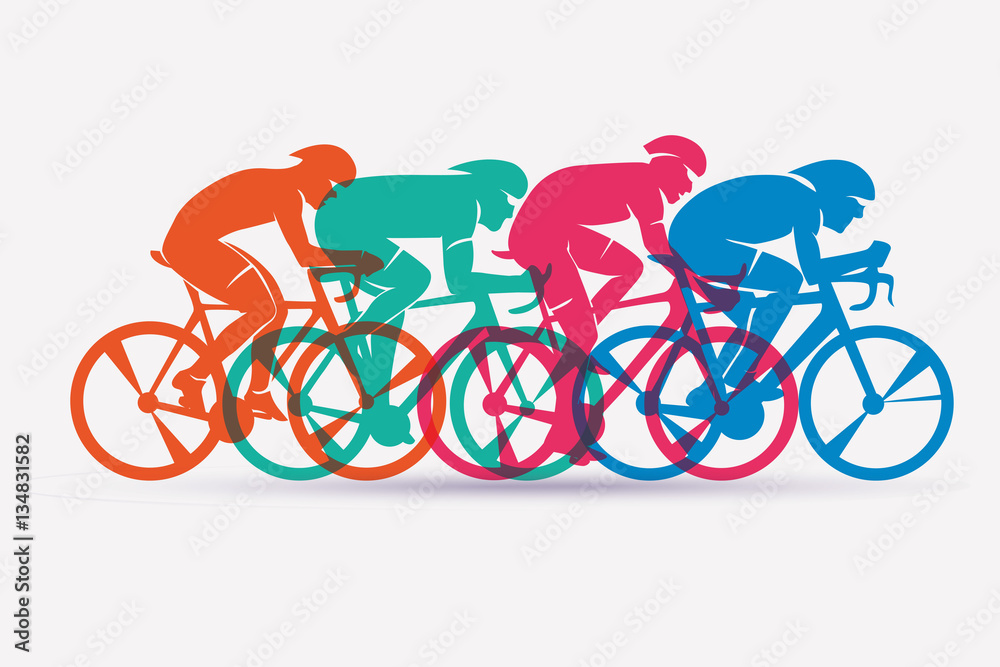 cycling race stylized background, cyclist vector silhouettes