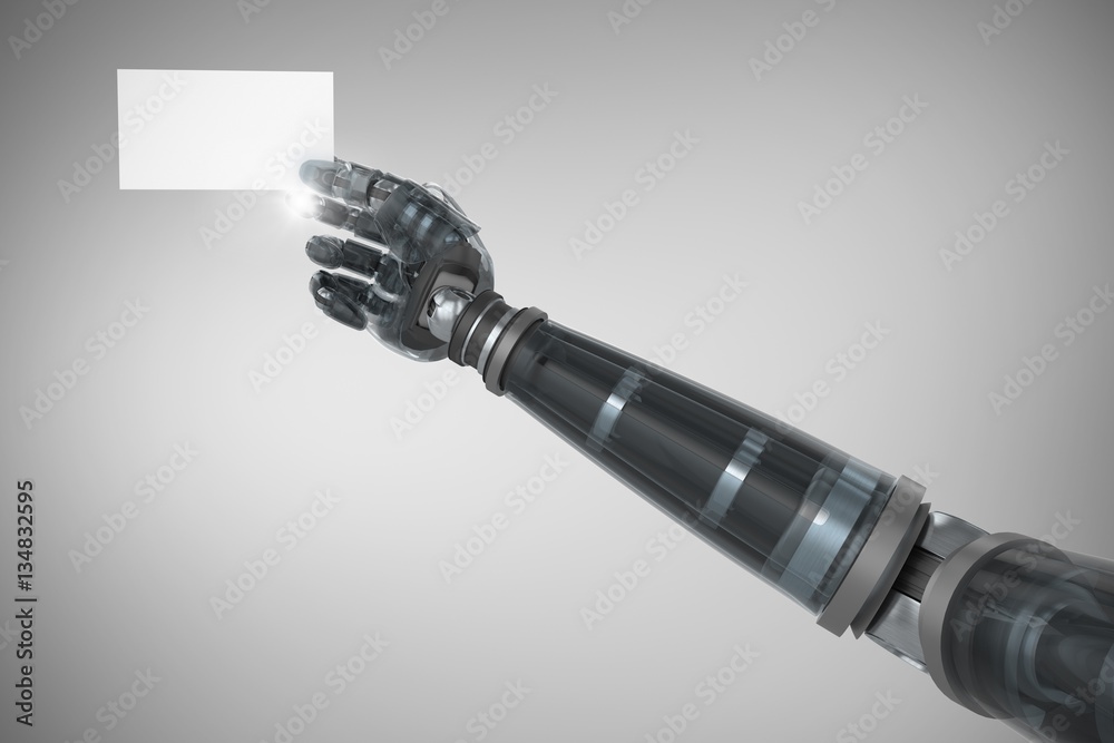 Composite image of cropped image of digital robotic arm holding 