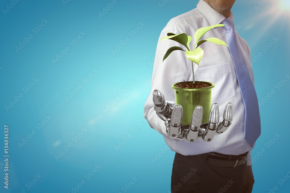 Composite image of digital composite image of potted plant 3d