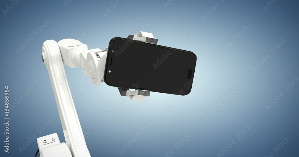 Composite image of graphic image of robot showing smart phone 3d