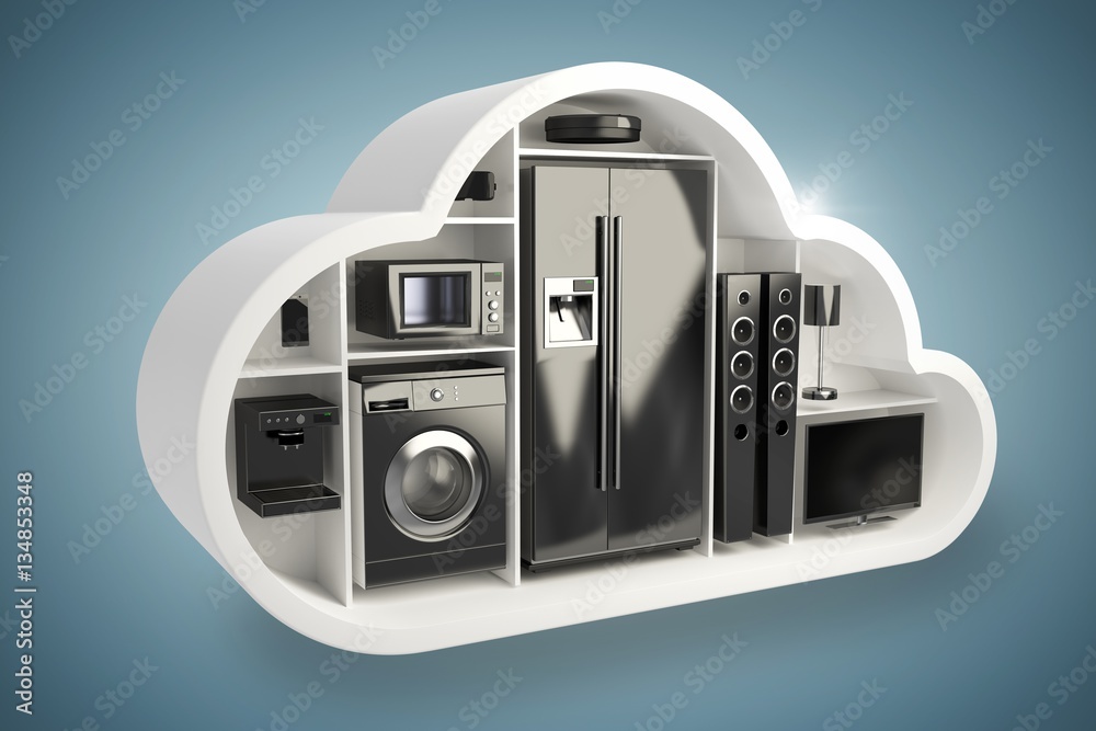 Composite image of black appliance in cloud shape 3d