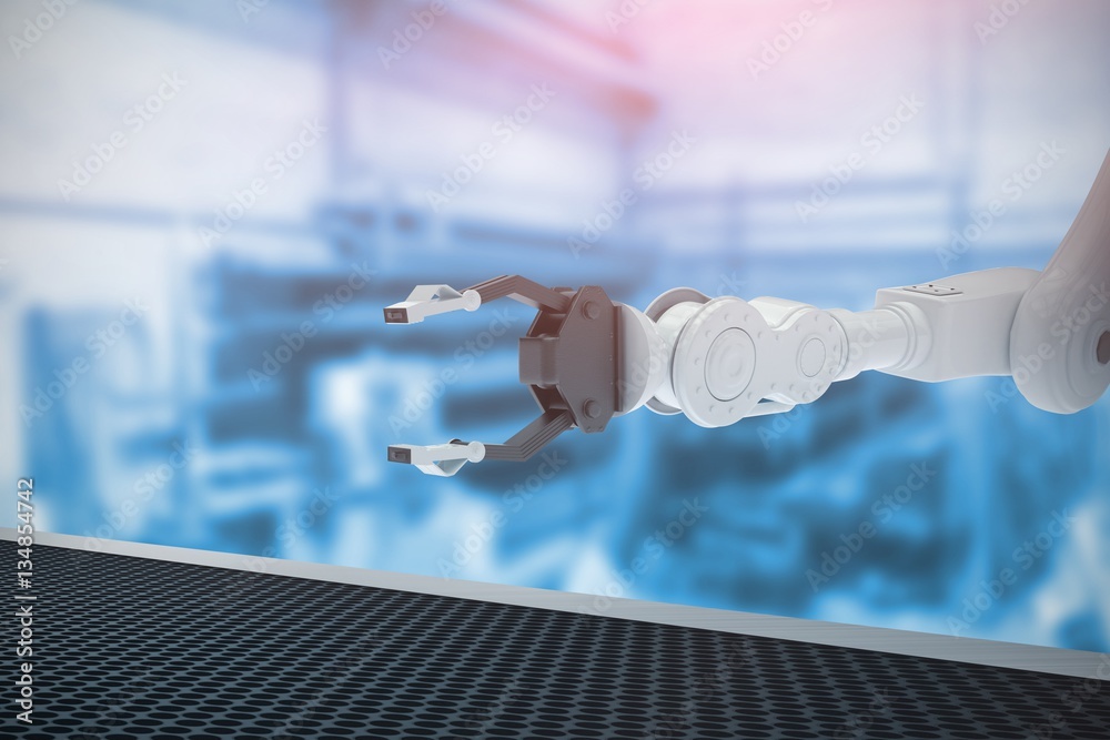 Composite image of robotic hand with metal claw 3d