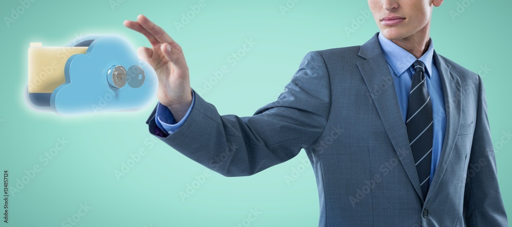 Composite image of well dressed young businessman gesturing 3d