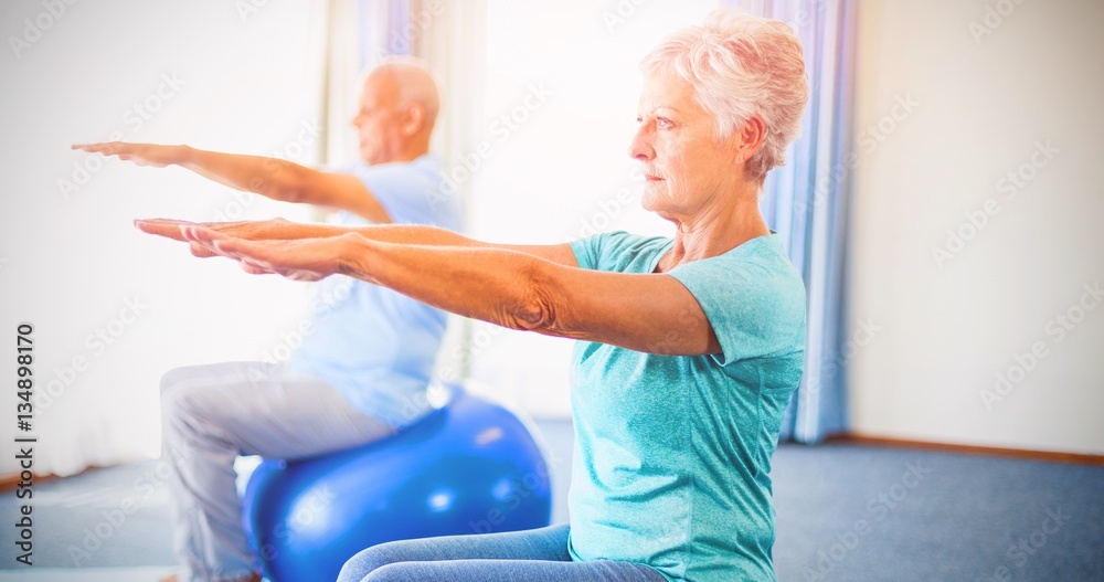 Seniors using exercise ball