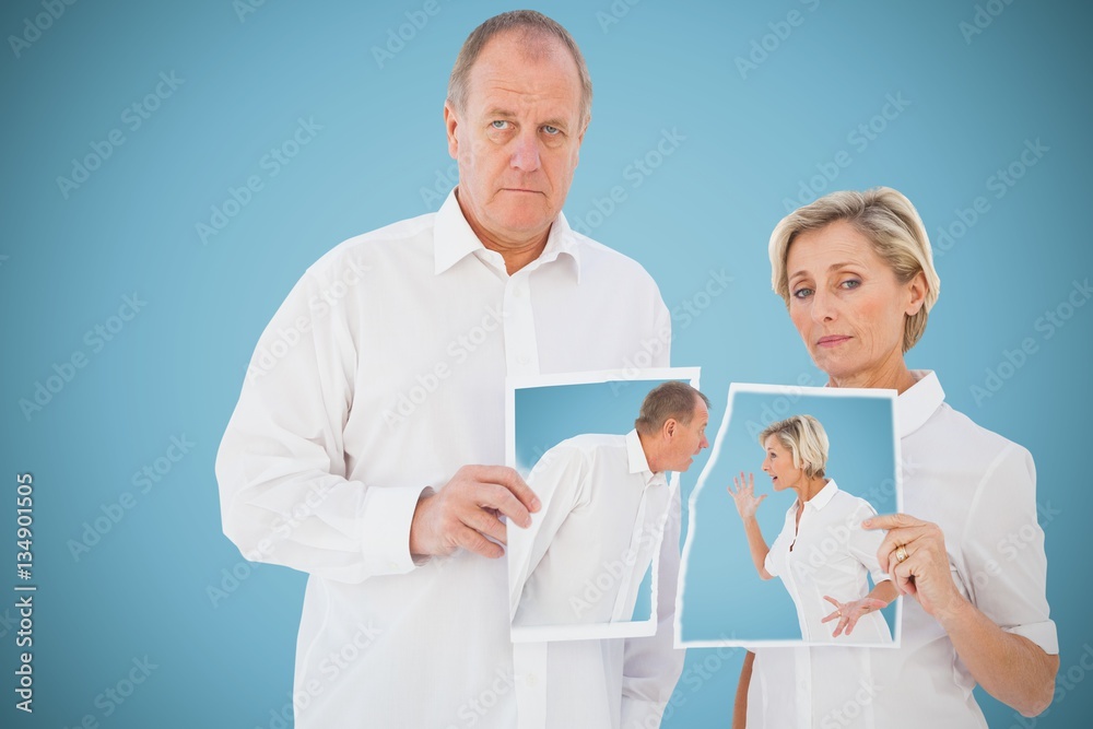 Composite image of angry older couple arguing with each other