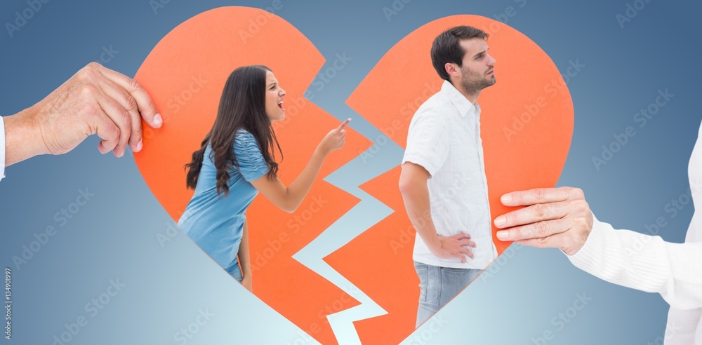 Composite image of angry brunette shouting at boyfriend