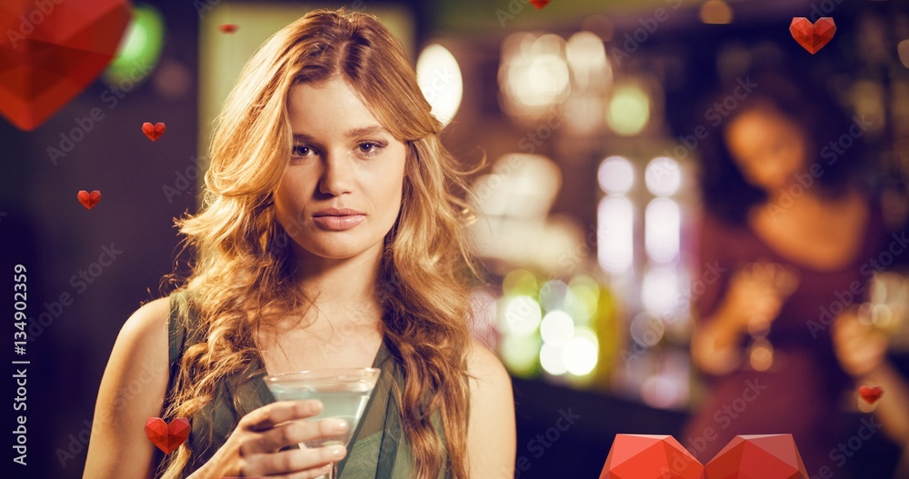 Composite image of portrait of smiling blond woman