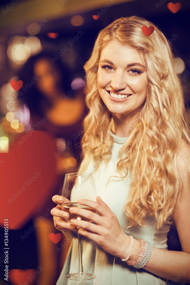 Composite image of portrait of cheerful blond woman