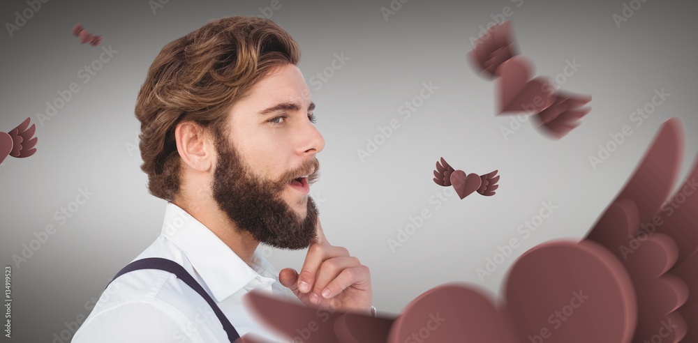 Composite image of thoughtful hipster with finger on chin