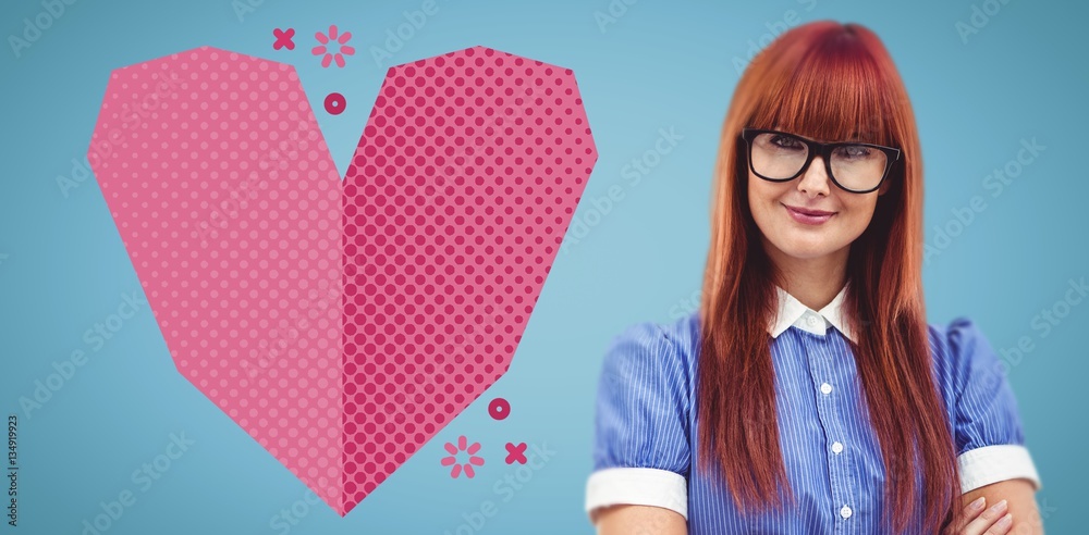 Composite image of attractive hipster woman with crossed arms