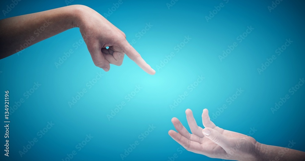 Composite image of cropped hand pointing