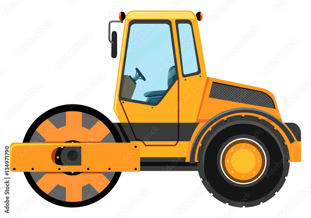 Road roller machine on white background