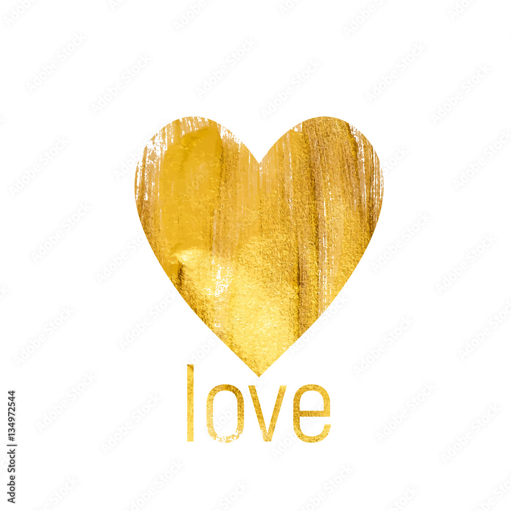 Gold Paint Glittering Textured Heart Art Illustration. Vector Il