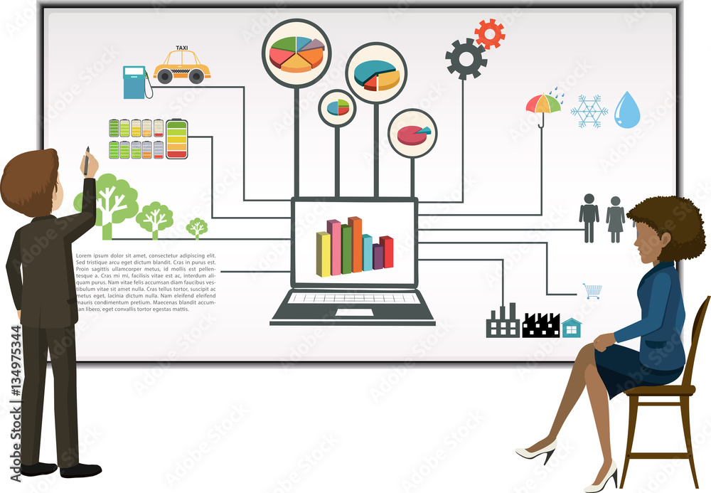 Infographic design with businessman and charts