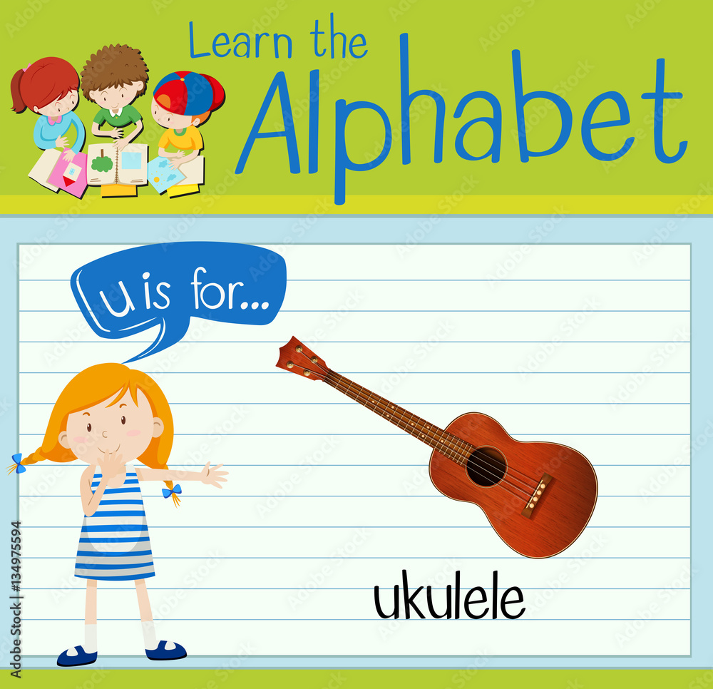 Flashcard letter U is for ukulele