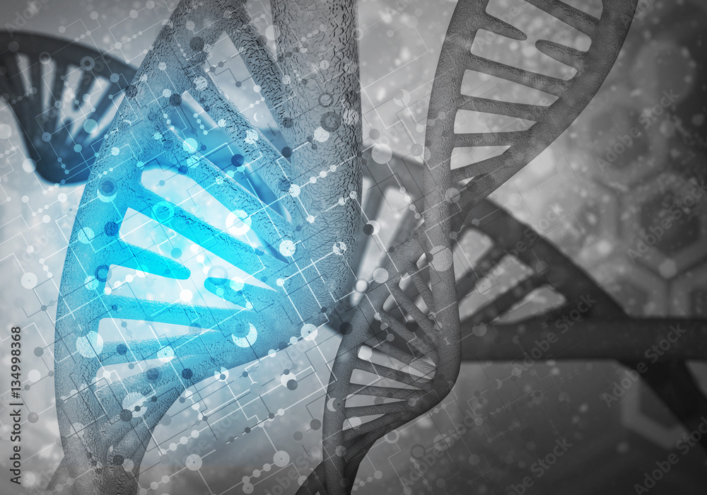 DNA molecules background, 3D rendering